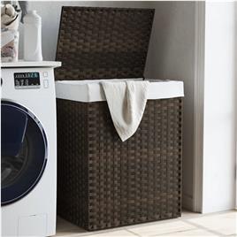 vidaXL Cesto p/ roupa suja c/ tampa 46x33x60cm vime PE castanho-escuro