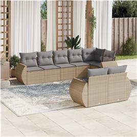 vidaXL 8 pcs conjunto de sofás p/ jardim com almofadões vime PE bege