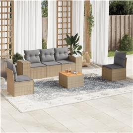 vidaXL 6 pcs conjunto de sofás p/ jardim com almofadões vime PE bege