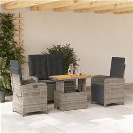 vidaXL 4 pcs conjunto de jantar p/ jardim c/ almofadões vime PE cinza