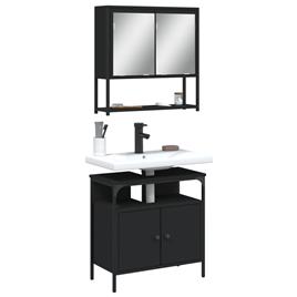 vidaXL 2 pcs conjunto móveis casa de banho derivados de madeira preto