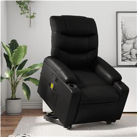 vidaXL Poltrona massagens reclinável elevatória couro artificial preto