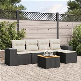 vidaXL 6 pcs conjunto sofás de jardim c/ almofadões vime PE preto