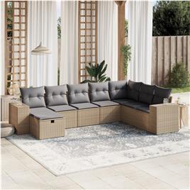 vidaXL 8 pcs conj. sofás jardim c/ almofadões vime PE bege misturado