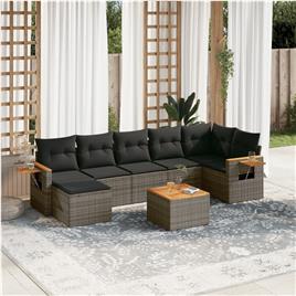 vidaXL 8 pcs conjunto sofás de jardim c/ almofadões vime PE cinzento