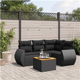 vidaXL 5 pcs conjunto sofás de jardim com almofadões vime PE preto
