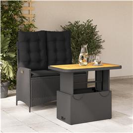 vidaXL 2 pcs conjunto de jantar p/ jardim c/ almofadões vime PE preto