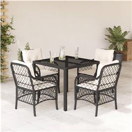 vidaXL 5 pcs conjunto de jantar p/ jardim c/ almofadões vime PE preto