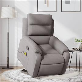 vidaXL Poltrona elevatória de massagens tecido cinzento-acastanhado