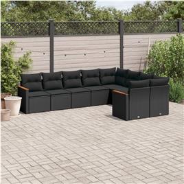 vidaXL 9 pcs conjunto de sofás p/ jardim c/ almofadões vime PE preto