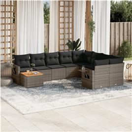 vidaXL 10 pcs conjunto sofás de jardim c/ almofadões vime PE cinzento