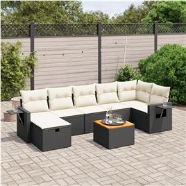 vidaXL 8 pcs conjunto sofás de jardim com almofadões vime PE preto