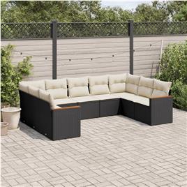 vidaXL 9 pcs conjunto de sofás p/ jardim c/ almofadões vime PE preto