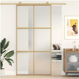 vidaXL Porta deslizante 102,5x205 cm vidro ESG fosco/alumínio dourado