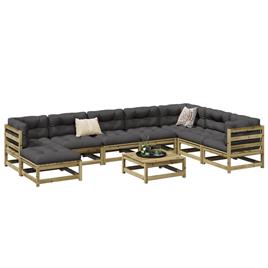 vidaXL 9 pcs conjunto sofás de jardim c/ almofadões pinho impregnado