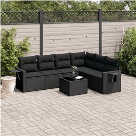 vidaXL 7 pcs conjunto de sofás p/ jardim c/ almofadões vime PE preto