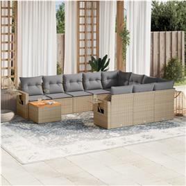 vidaXL 11 pcs conj. sofás jardim c/ almofadões vime PE bege misturado
