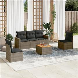 vidaXL 6 pcs conjunto sofás de jardim com almofadões vime cinzento
