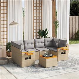 vidaXL 7 pcs conjunto de sofás p/ jardim com almofadões vime PE bege