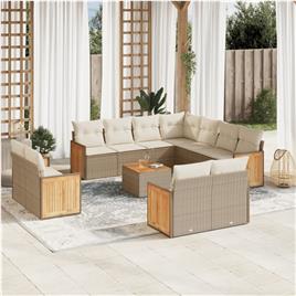 vidaXL 12 pcs conjunto de sofás p/ jardim com almofadões vime PE bege