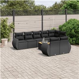 vidaXL 9 pcs conjunto de sofás p/ jardim c/ almofadões vime PE preto