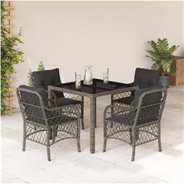 vidaXL 5 pcs conjunto de jantar p/ jardim c/ almofadões vime PE cinza