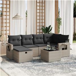 vidaXL 7 pcs conjunto sofás p/ jardim c/ almofadões vime PE cinzento