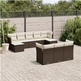 vidaXL 10 pcs conj. sofás jardim com almofadões vime PE castanho