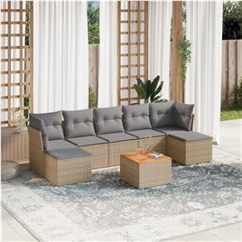 vidaXL 8 pcs conjunto de sofás p/ jardim com almofadões vime PE bege