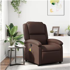 vidaXL Poltrona de massagens reclinável couro artificial castanho