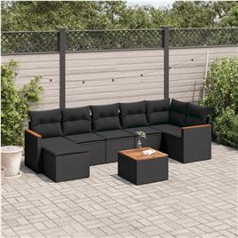 vidaXL 8 pcs conjunto sofás de jardim com almofadões vime PE preto