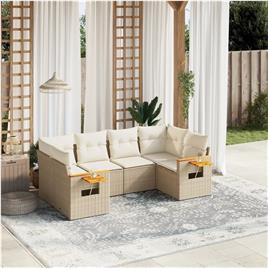vidaXL 6 pcs conjunto de sofás p/ jardim com almofadões vime PE bege