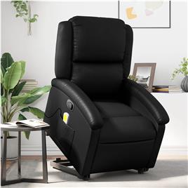 vidaXL Poltrona massagens reclinável elevatória couro artificial preto
