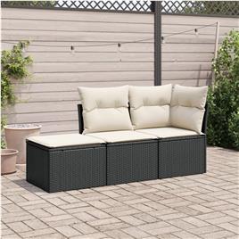 vidaXL 3 pcs conjunto sofás de jardim com almofadões vime PE preto