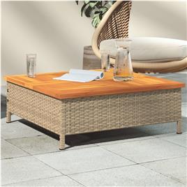 vidaXL Mesa de jardim 70x70x25 cm vime e madeira de acácia maciça bege