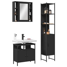 vidaXL 3 pcs conjunto móveis casa de banho derivados de madeira preto