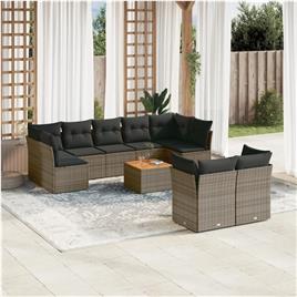 vidaXL 10 pcs conjunto sofás de jardim c/ almofadões vime PE cinzento