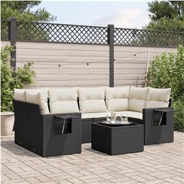vidaXL 7 pcs conjunto de sofás p/ jardim c/ almofadões vime PE preto