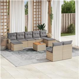 vidaXL 10 pcs conj. sofás jardim c/ almofadões vime PE bege misturado