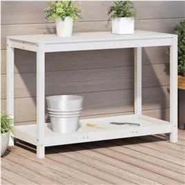 vidaXL Mesa jardinagem c/ prateleira 108x50x75 cm pinho maciço branco