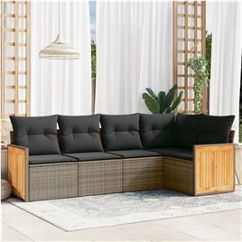 vidaXL 5 pcs conjunto sofás de jardim c/ almofadões vime PE cinzento