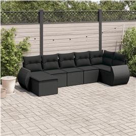 vidaXL 7 pcs conjunto de sofás p/ jardim c/ almofadões vime PE preto