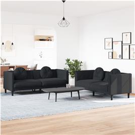 vidaXL 2 pcs conjunto de sofás com almofadas veludo preto
