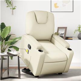 vidaXL Poltrona reclinável de massagens couro artificial cor creme