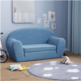 vidaXL Sofá-cama infantil de 2 lugares pelúcia macia azul