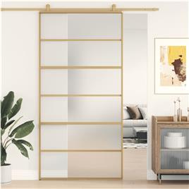 vidaXL Porta deslizante 102,5x205 cm vidro ESG fosco/alumínio dourado