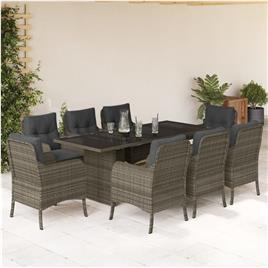 vidaXL 9 pcs conjunto de jantar p/ jardim c/ almofadões vime PE cinza