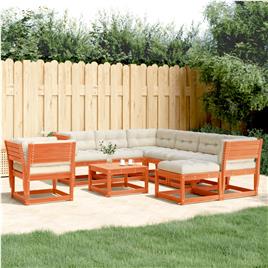 vidaXL 8pcs conj. lounge jardim + almofadões pinho maciço castanho-mel