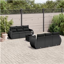vidaXL 7 pcs conjunto de sofás p/ jardim c/ almofadões vime PE preto