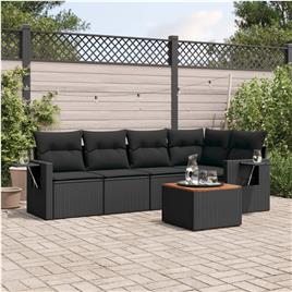 vidaXL 6 pcs conjunto sofás de jardim c/ almofadões vime PE preto